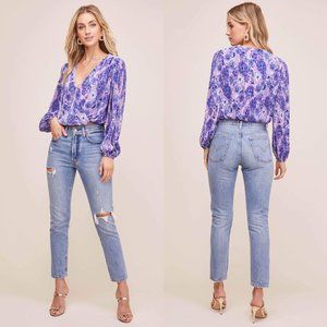 ASTR the label Pleated Surplice Long Sleeve Top S